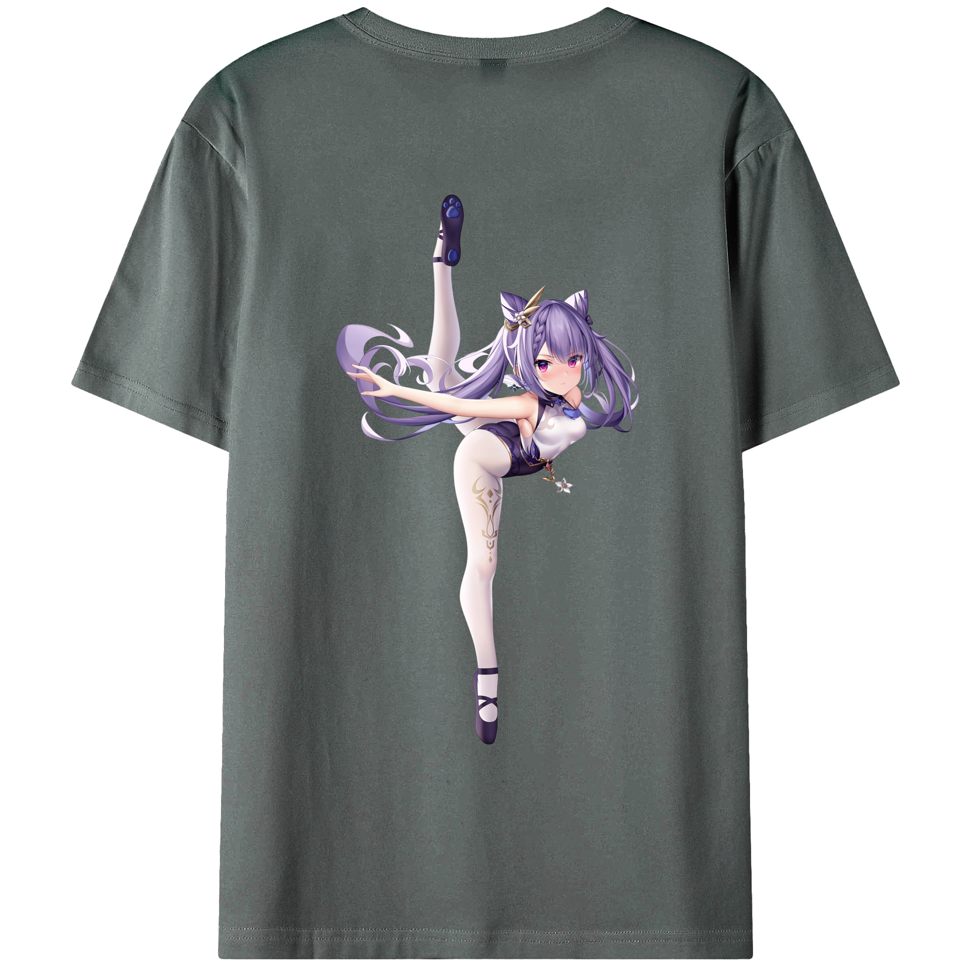 げんし神 刻晴 こくせい genshin Kokusei 綿100％ メンズ半袖Tシャツ（バックプリント） 通気性